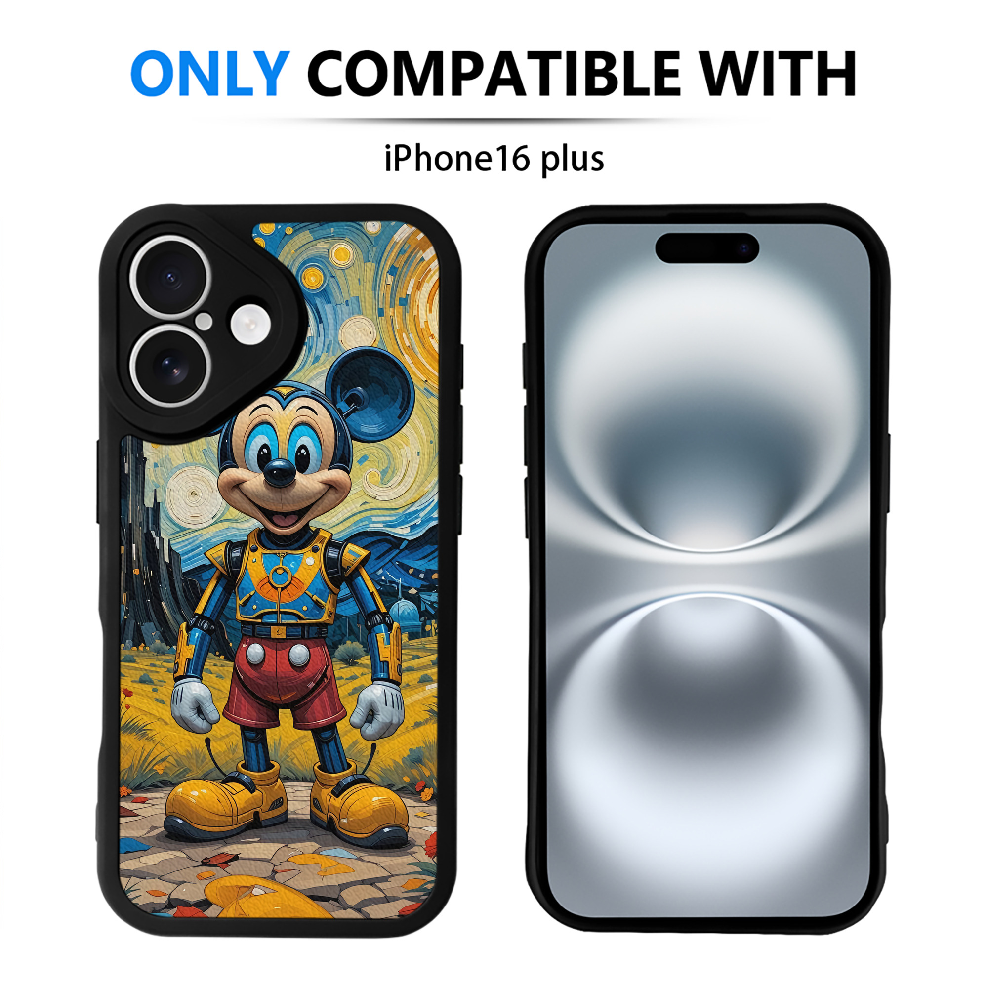（画像用） ミッキーマウス Mickey Mouse 【iPhone 16シリーズ対応】シリコンスマホケース（レザー調） 材質：シリコン